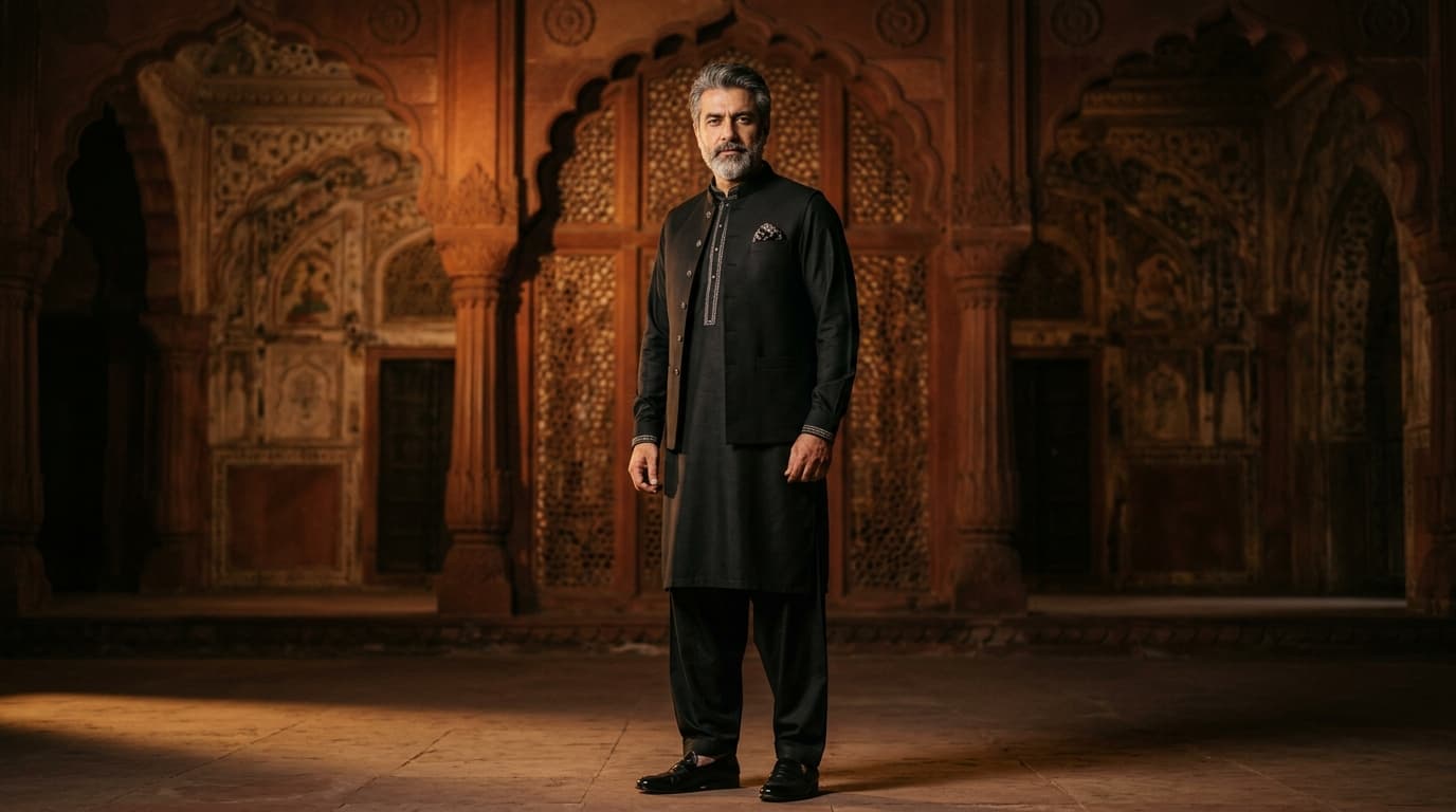 Saad Mehmood - Pakistani Men's Traditional Shalwar Kameez in Royal Darbar Courtyard
